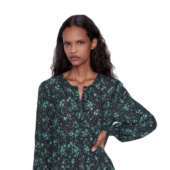 ZARA Dresses & Skirts - Zara The Angel Floral Midi Dress in Green and Black